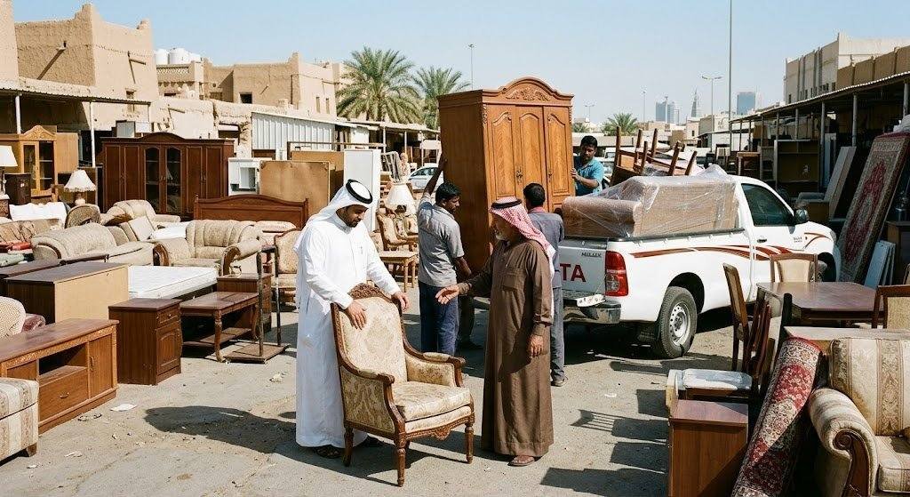 مجموعة من قطع الأثاث المستعمل بحالة جيدة ومجهزة للتقييم والبيع ضمن خدمات شراء الأثاث المستعمل في حي قرطبة لتوفير تجربة مريحة ومجزية.